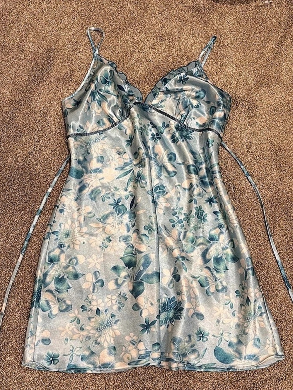 Massini Blue Floral Satin Mini Dress